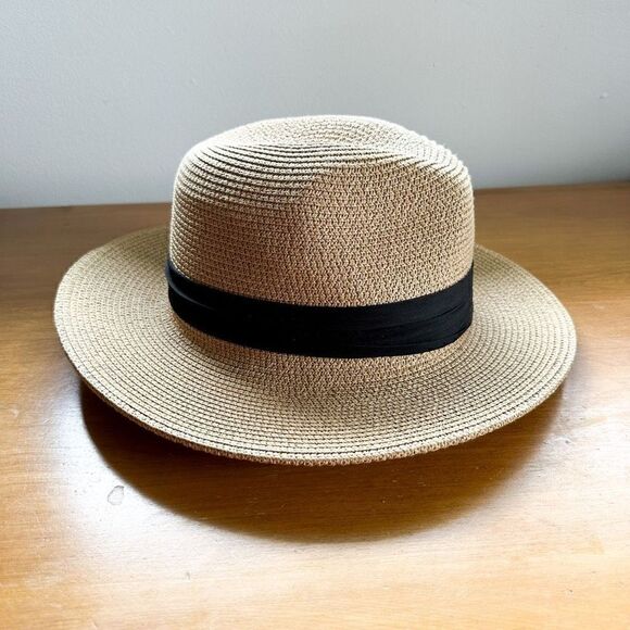 Unbranded Unisex Tan Paper Fedora Hat with Black wrap - Picture 1 of 7